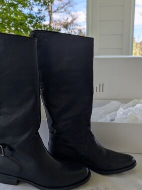 J. Jill Black Brazil Leather Tall Buckle Riding Boots 7.5W Box/ Receipt Incl.